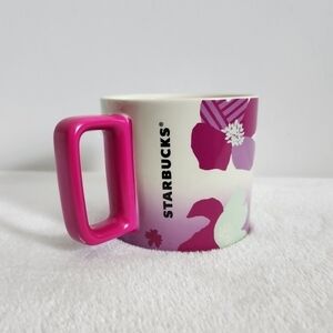 Starbucks 2022 Ceramic Purple Fushia Pink Floral Flower Coffee Cup Mug 12 Oz